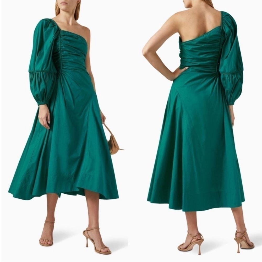 NWOT Ulla Johnson Fiorella One Shoulder Cotton Poplin Turquoise Midi sz 6